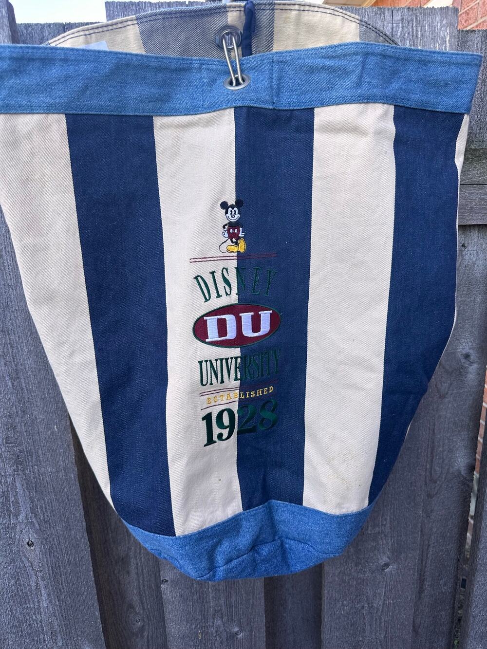 Vintage 1990s Mickey Mouse University Disney Denim Backpack Duffle Bag